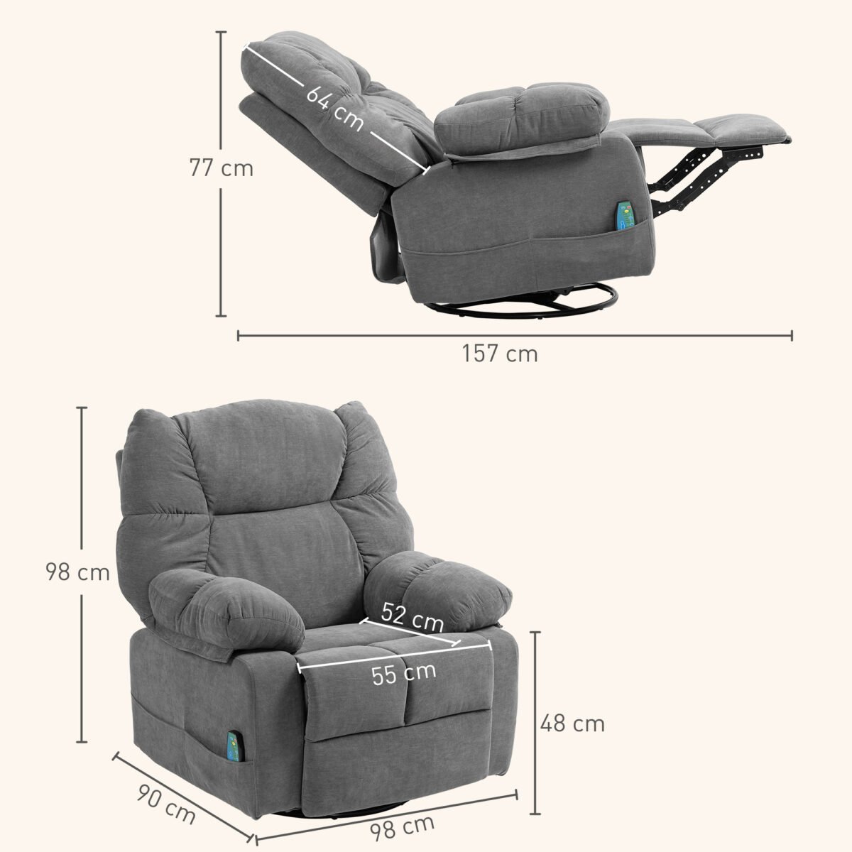 Pasukamas masažinis atlošiamas krėslas su šildymu – Paveikslėlis 3