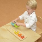 Medinė Montessori spalvų ir dydžių dėlionė su rankenėlėmis