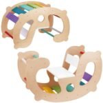 Medinė Montessori vaivorykštės spalvų daugiafunkcė supamoji arka