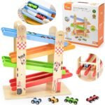 Medinė dviguba lenktynių trasa su 4 mašinėlėmis