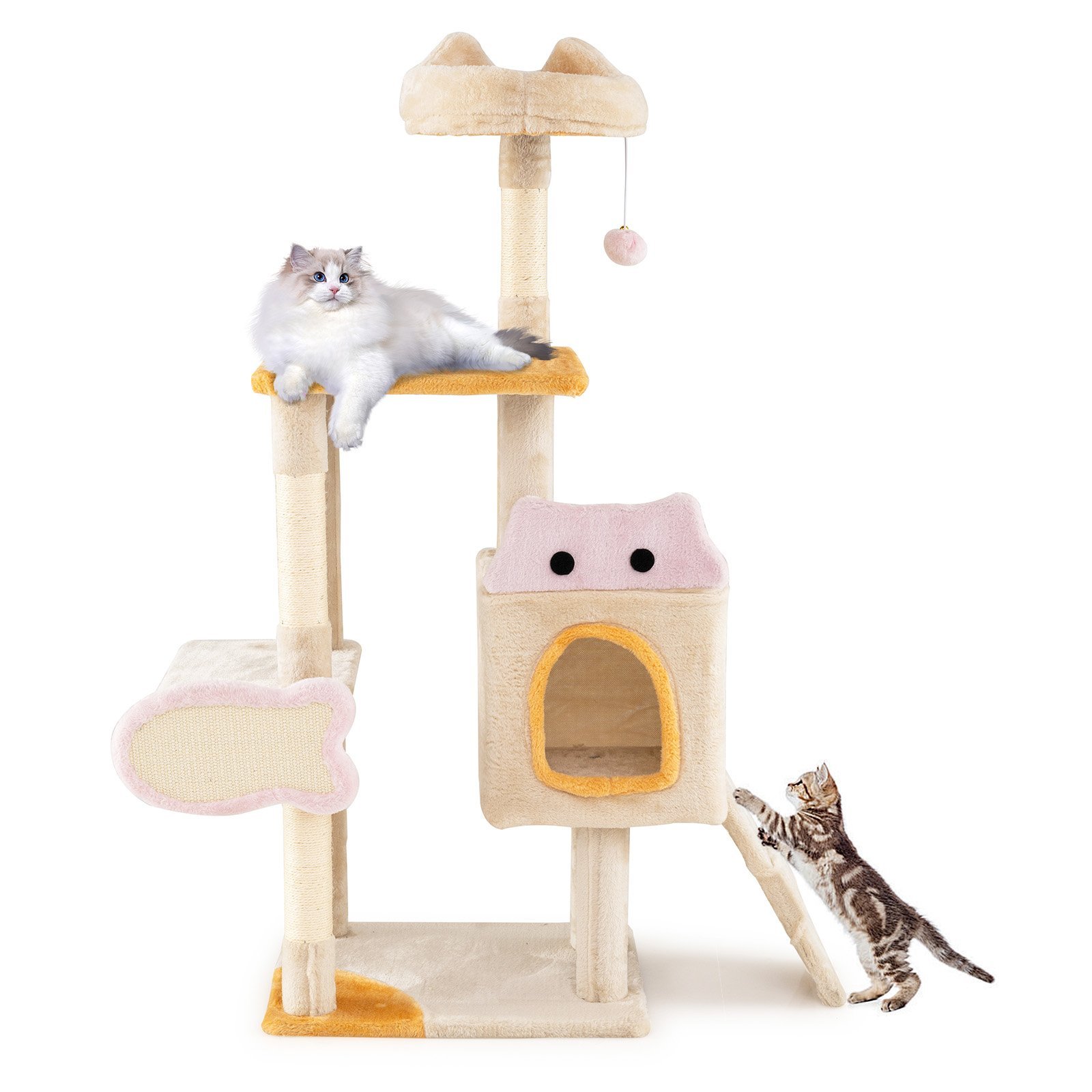 Medinė kačių draskyklė-laiptynė su žuvies formos draskymo lenta (Smėlio)