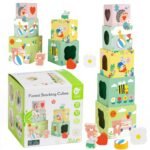 Medinė kaladėlių piramidė su miško motyvais