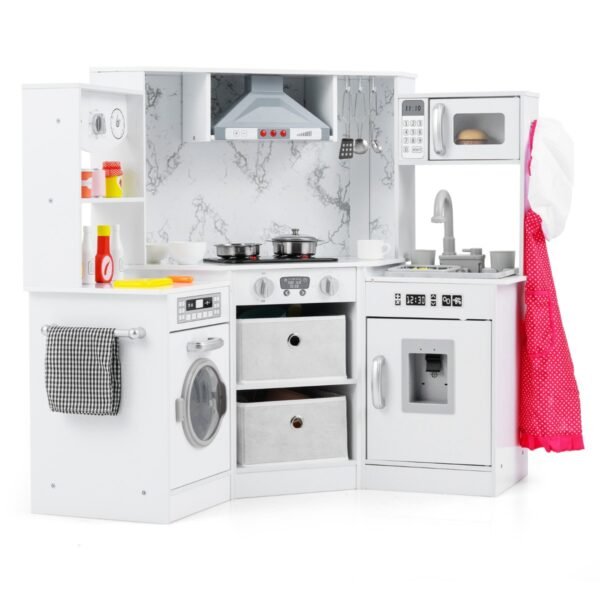 Medinė kampinė vaikų virtuvėlė su šviesos ir garso efektais (Balta)