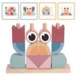 Medinė krabo dėlionė su pastelinėmis kaladėlėmis