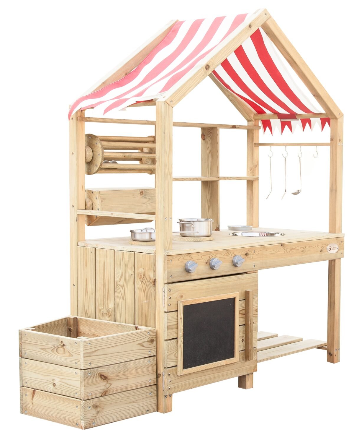 Medinė lauko virtuvėlė su stogeliu ir priedais – Paveikslėlis 2