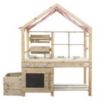 Medinė lauko virtuvėlė su stogeliu ir priedais