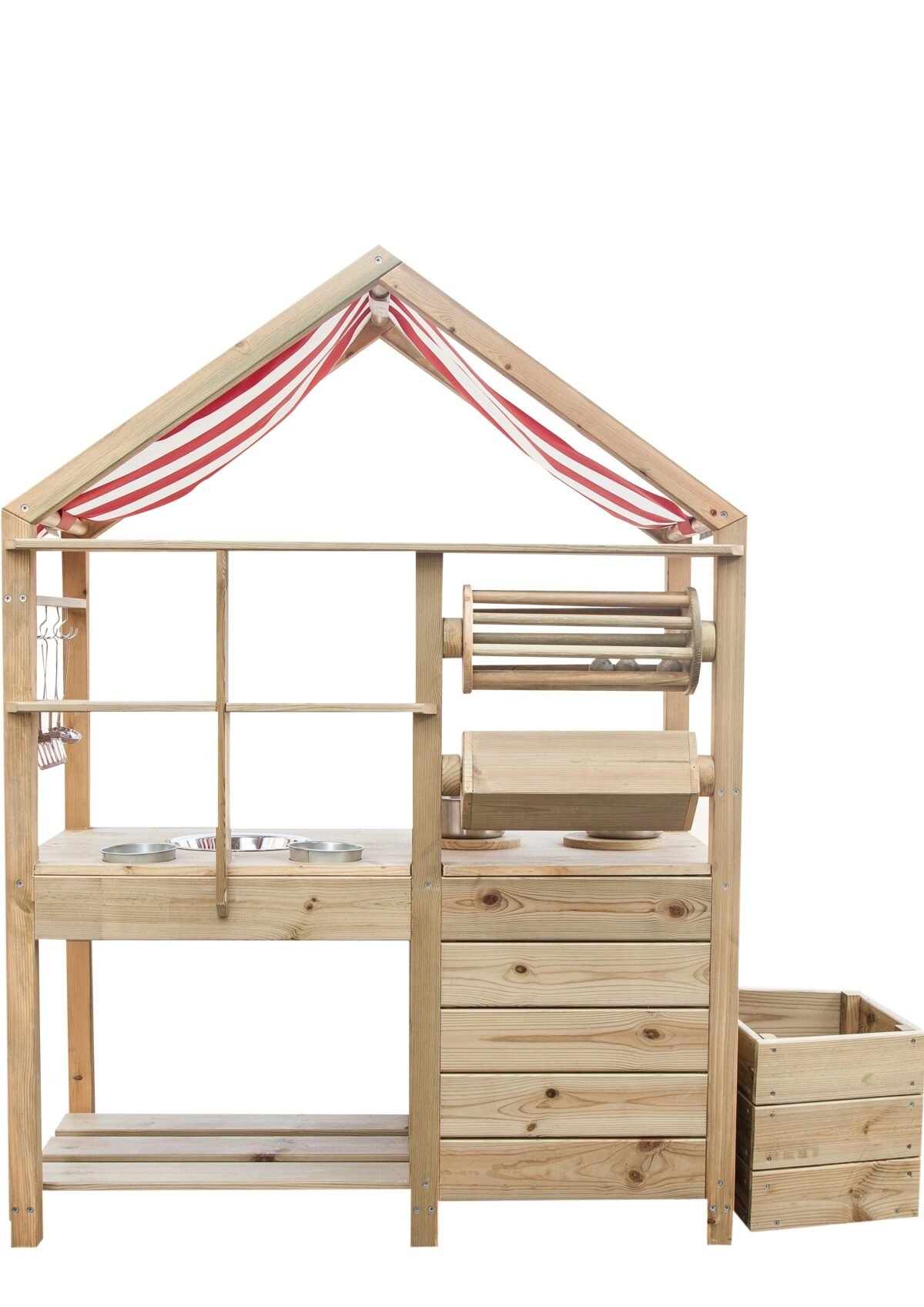 Medinė lauko virtuvėlė su stogeliu ir priedais – Paveikslėlis 3