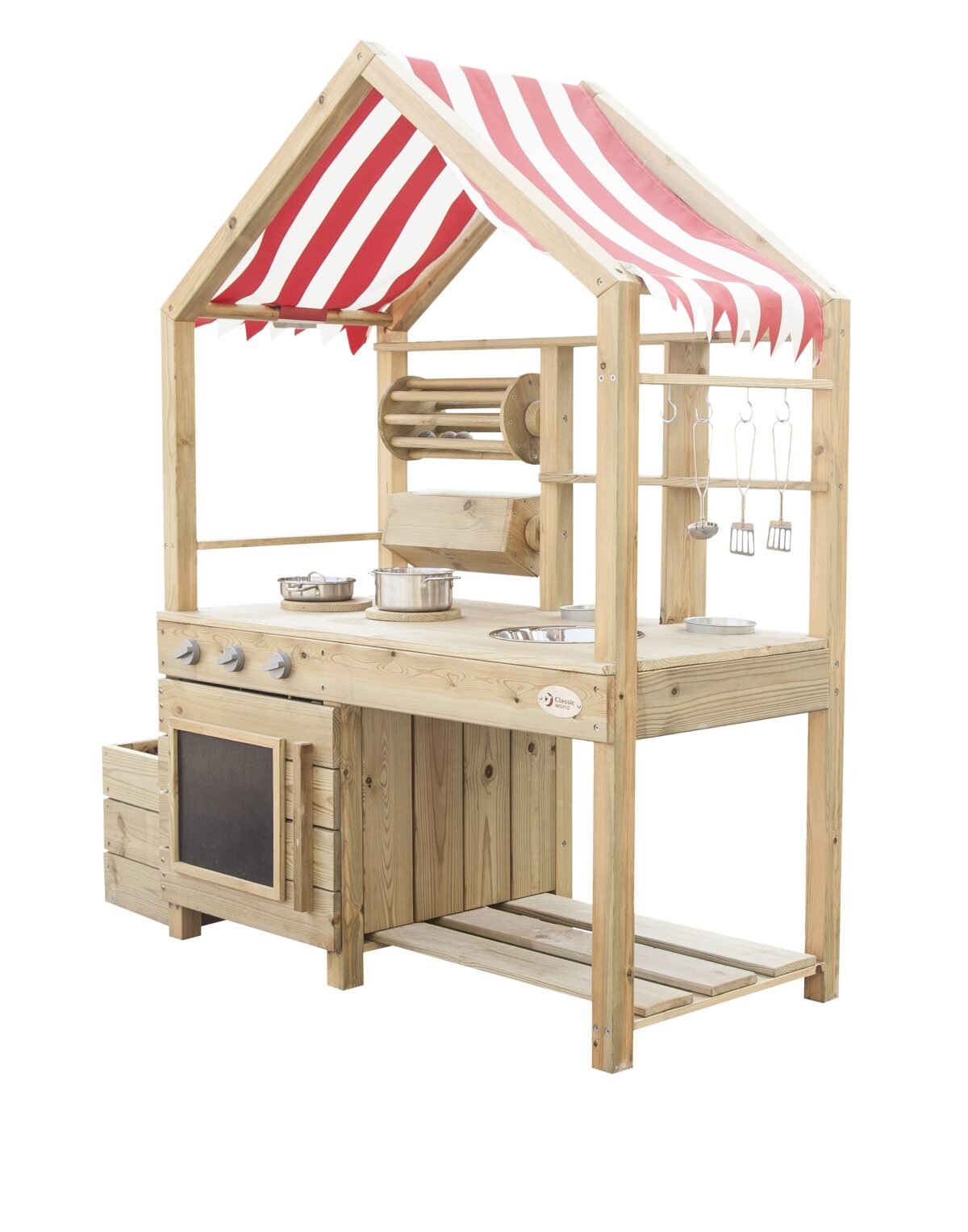 Medinė lauko virtuvėlė su stogeliu ir priedais – Paveikslėlis 4