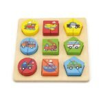 Medinė lavinamoji dėlionė su dviejų dalių transporto priemonėmis