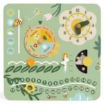 Medinė lavinamoji lenta pirmasis kalendorius su laikrodžiu