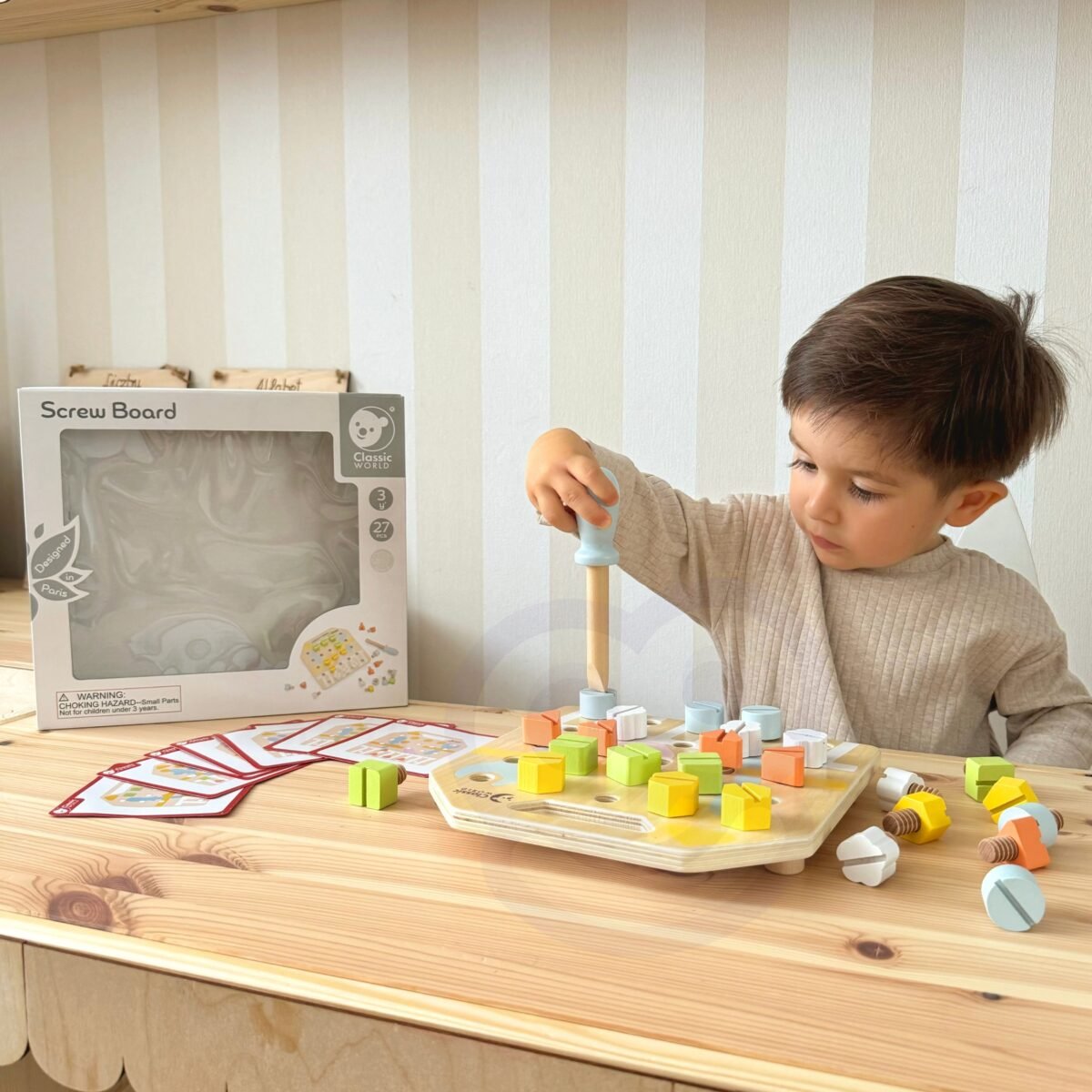 Medinė lavinamoji sraigtelių lenta su atsuktuvu ir kortelėmis – Paveikslėlis 4