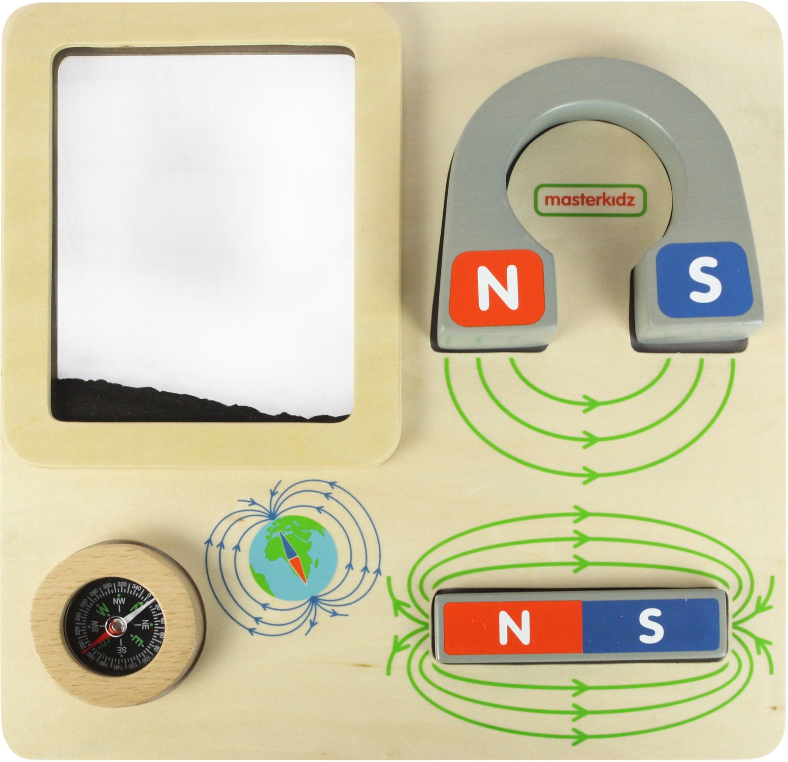 Medinė magnetinė edukacinė lenta su kompasu Montessori Medinė magnetinė edukacinė lenta su kompasu Montessori