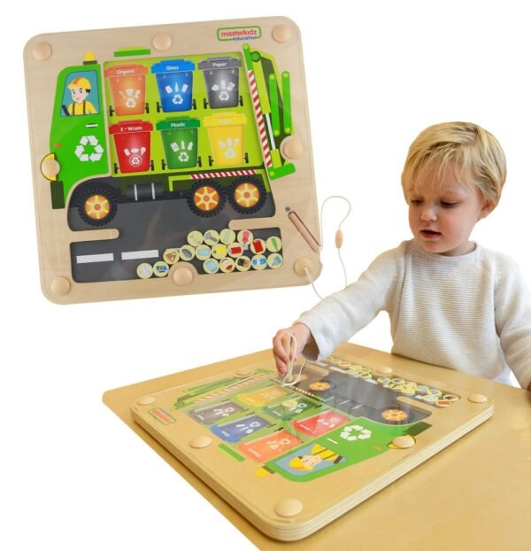 Medinė magnetinė rūšiavimo lenta-šiukšliavežė Montessori