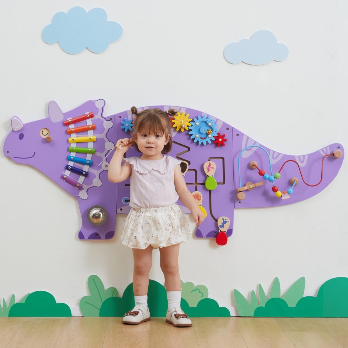 Medinė sensorinė lavinamoji lenta Triceratopso formos – Paveikslėlis 5