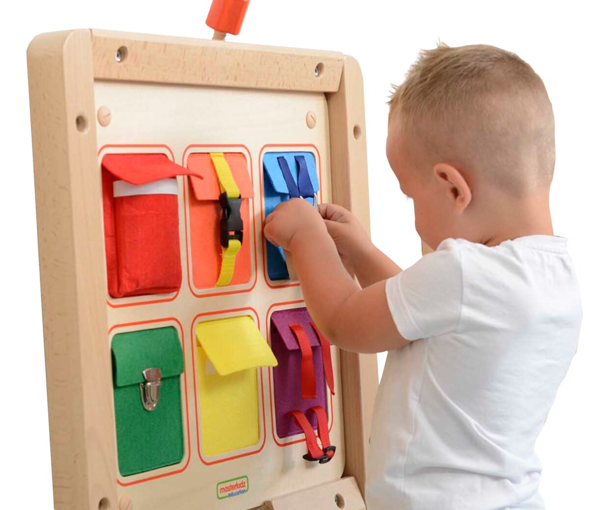 Medinė sieninė lavinamoji lenta su 6 kišenėlėmis ir užsegimais – Paveikslėlis 2