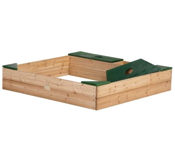 Medinė smėlio dėžė su daiktadėže ir uždangalu