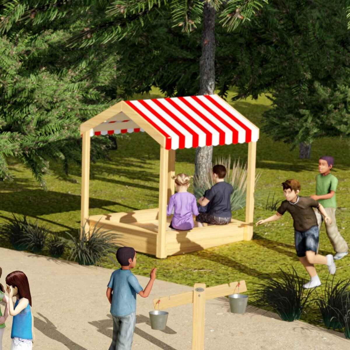 Medinė smėlio dėžė su stogeliu – Paveikslėlis 3