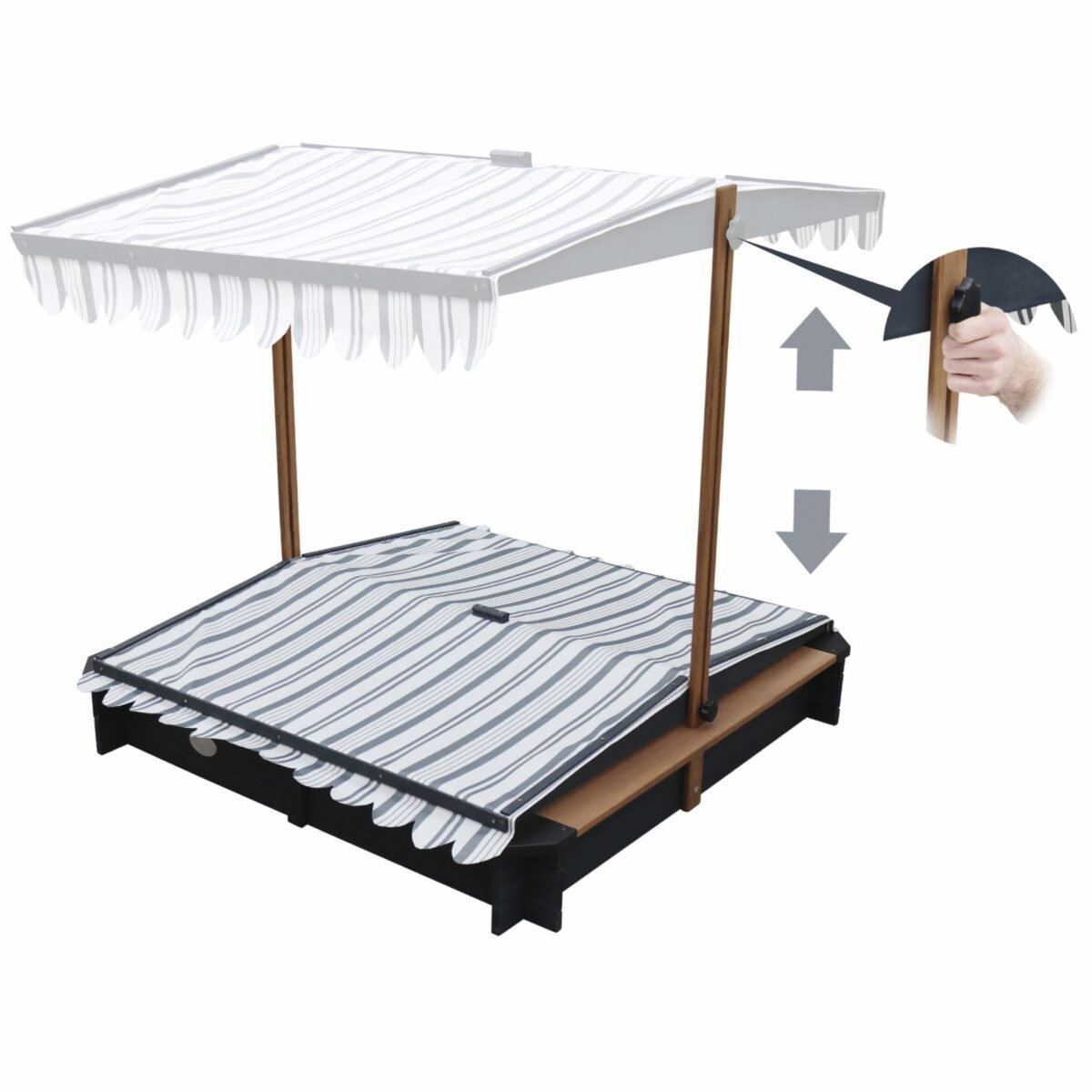 Medinė smėlio dėžė su stogeliu-dangčiu ir suoliukais – Paveikslėlis 3