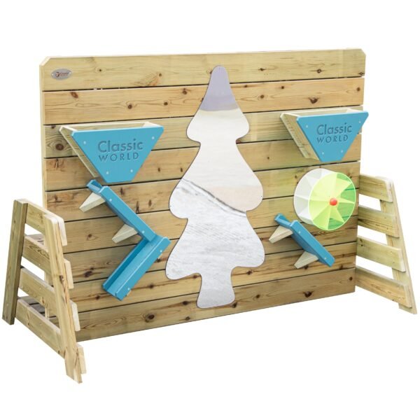 Medinė smėlio žaidimų sienelė su suoliuku