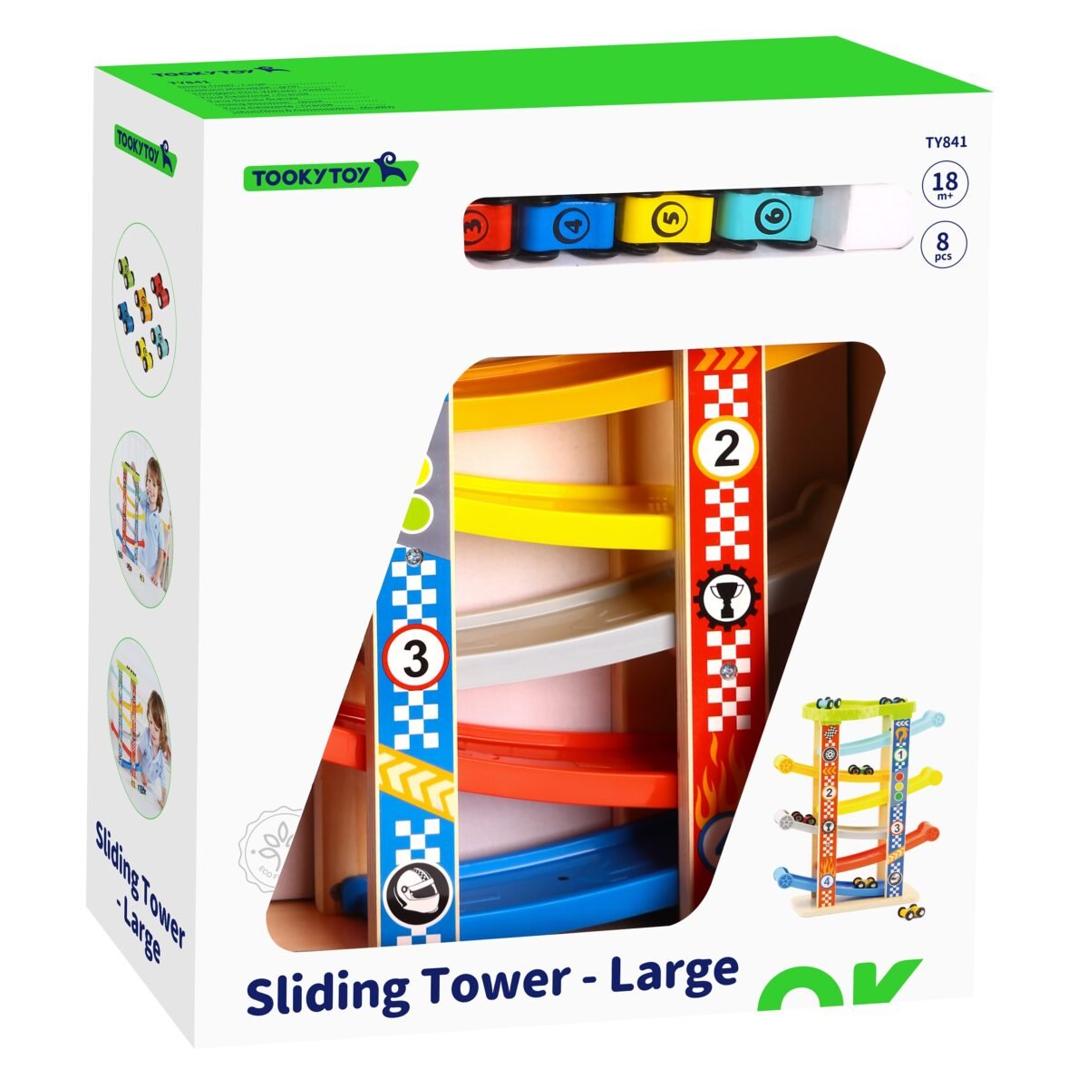 Medinė spalvota mašinėlių trasa su čiuožykla – Paveikslėlis 15