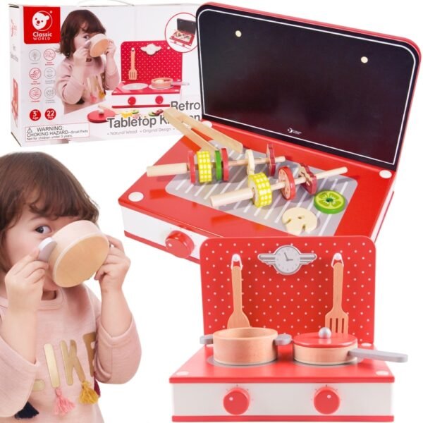 Medinė virtuvėlė 2in1: grilis ir viryklė vaikams