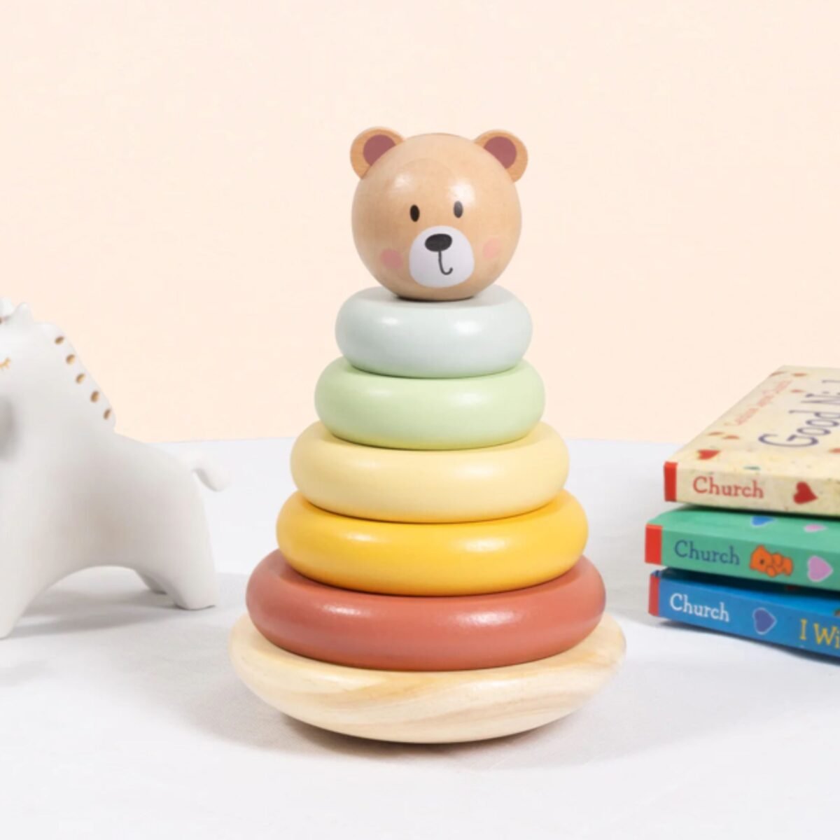 Medinė žiedų piramidė su meškučio galva – Paveikslėlis 2