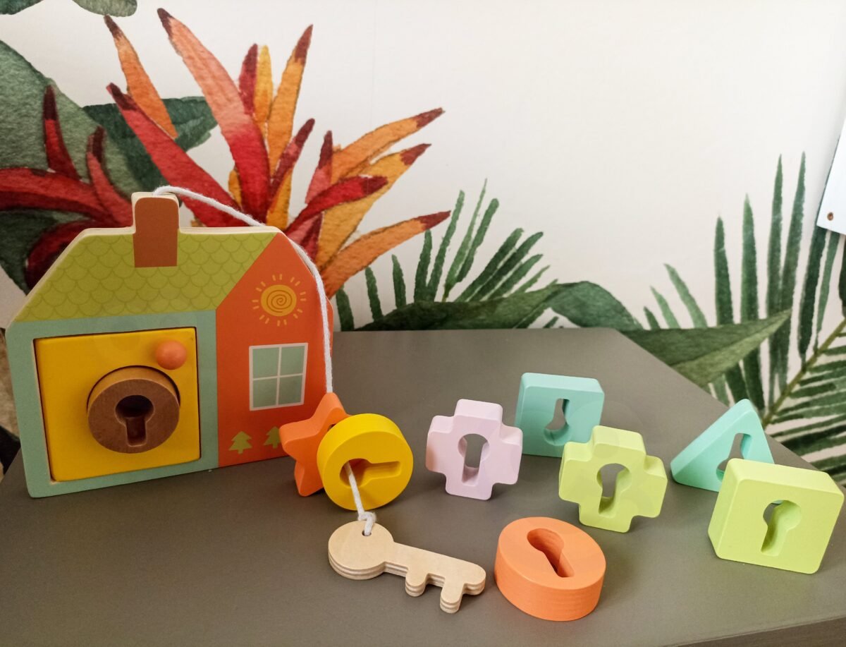 Medinės veriamosios kaladėlės su nameliu ir raktu – Paveikslėlis 13