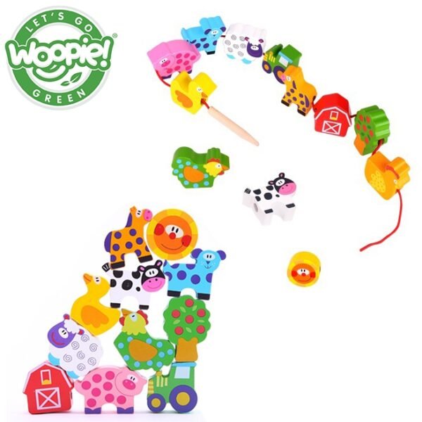 Medinės vėrimo kaladėlės ūkio tematika