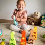 Mediniai gyvūnėlių kėgliai vaikams su kamuoliu – Paveikslėlis 2