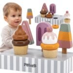 Medinis 5 dalių ledų ant pagaliukų rinkinys su stovu