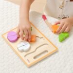 Medinis Montessori darzoviu pjaustymo rinkinys su lipukais 3