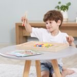 Medinis Montessori žaidimas spalvų ir raštų derinimui su įrankiais
