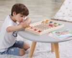 Medinis Montessori žaidimas spalvų ir raštų derinimui su įrankiais