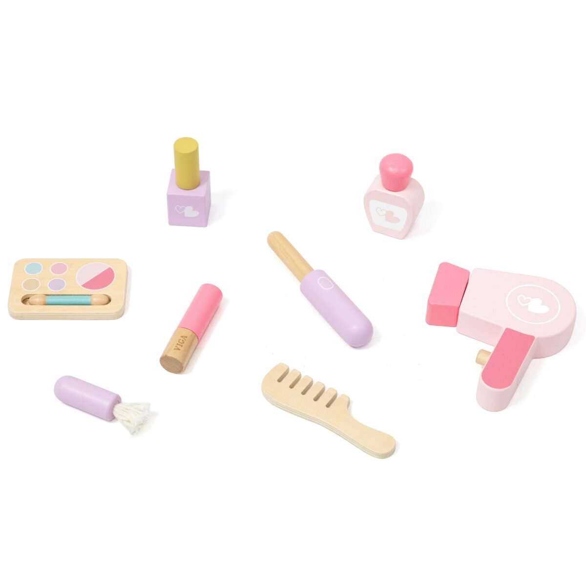 Medinis baltai rožinis tualetinis staliukas su veidrodžiu ir kėdute – Paveikslėlis 12