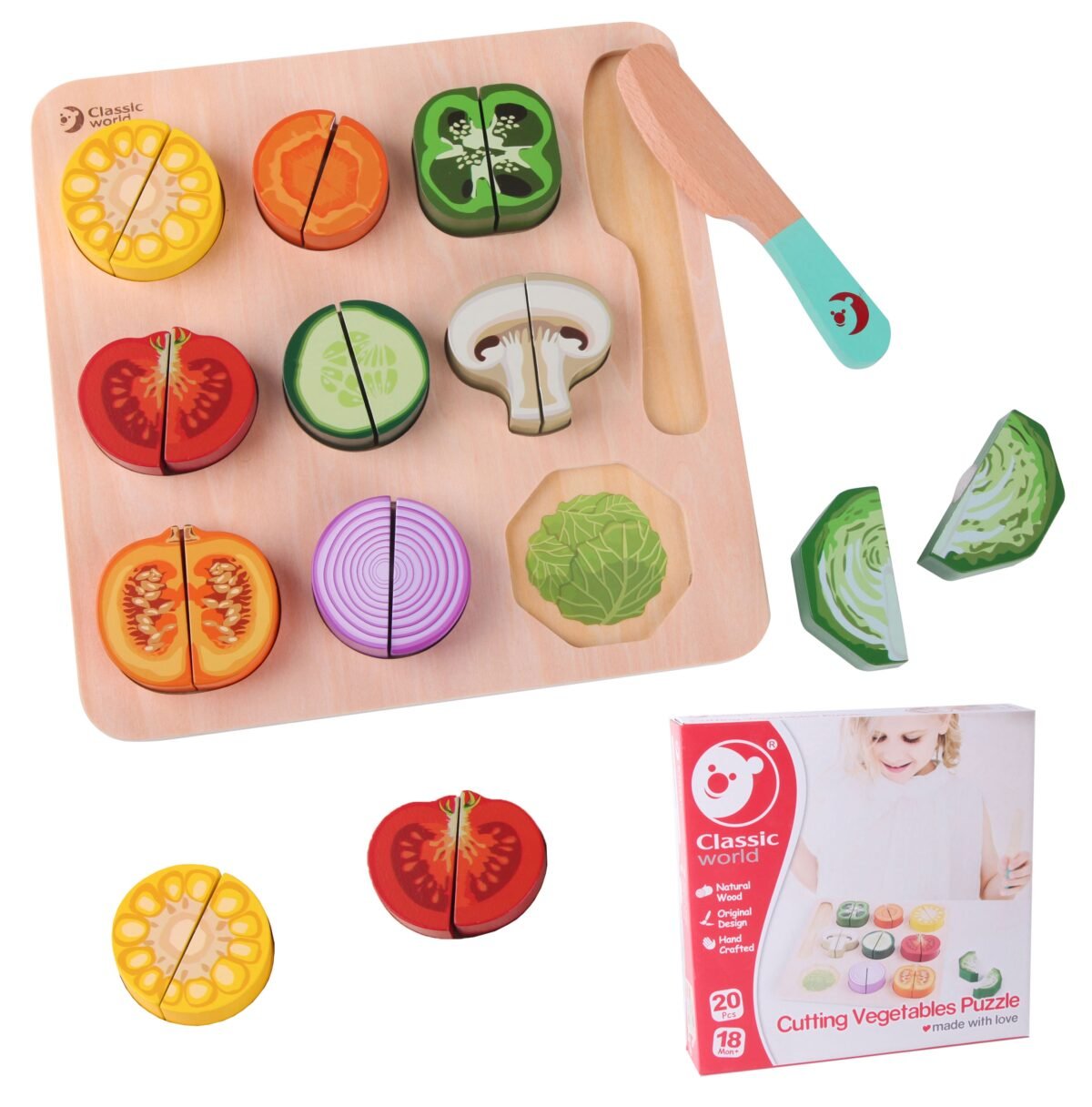 Medinis daržovių pjaustymo rinkinys su lipukais – Paveikslėlis 2