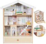 Medinis dviaukštis lėlių namelis su figūrėlėmis, baldais ir stalčiumi – Paveikslėlis 15