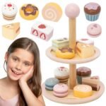 Medinis dviejų aukštų pyragų stovas su priedais