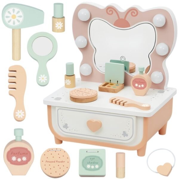 Medinis grožio staliukas su LED veidrodžiu