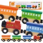 Medinis klasikinis traukinukas su 4 magnetiniais vagonėliais