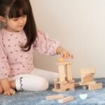 Medinis lavinamasis griūvančio bokšto žaidimas su kaladėlėmis ir paukšteliais