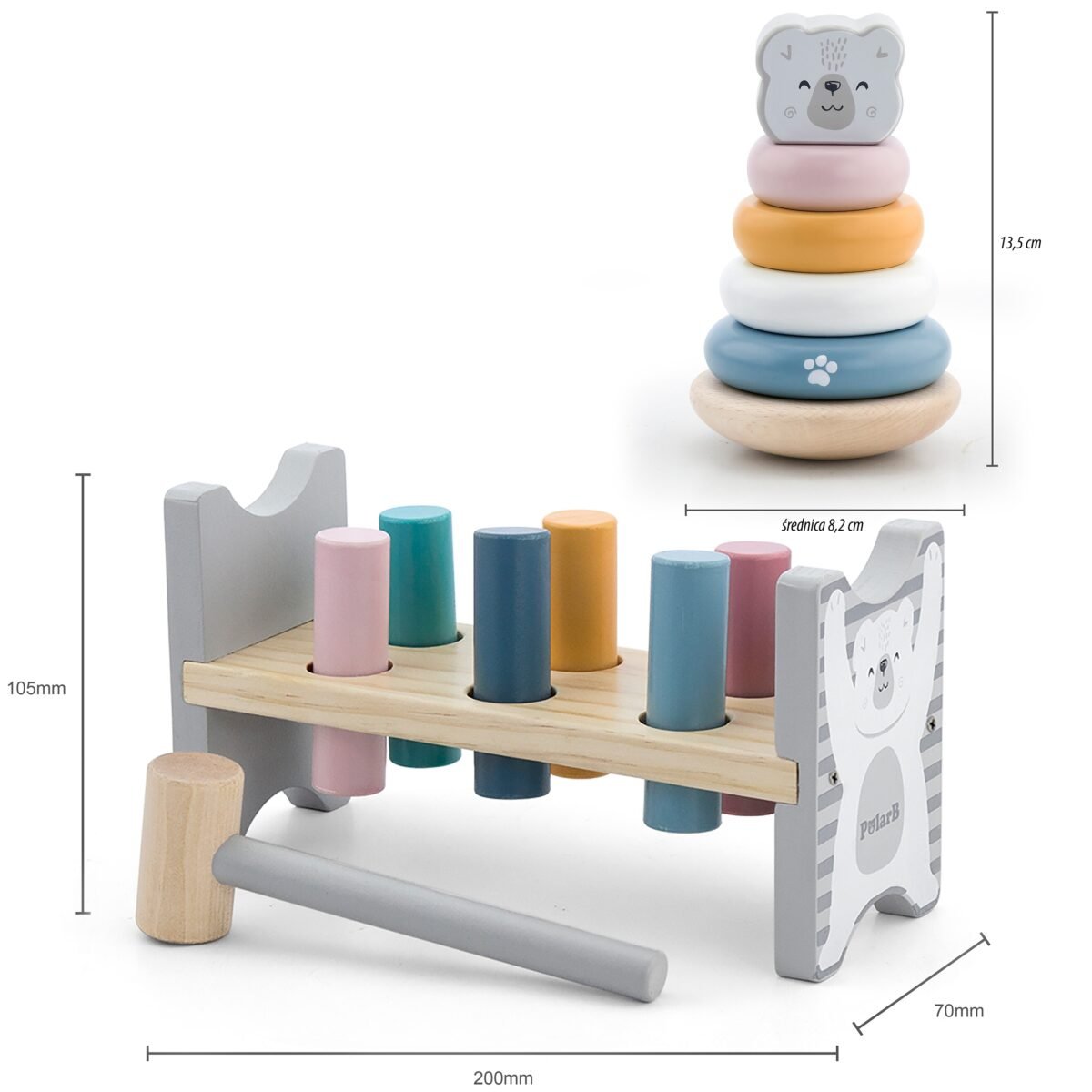 Medinis lavinamasis rinkinys su piramide ir kalimo žaislu poliarinio lokio motyvais – Paveikslėlis 5