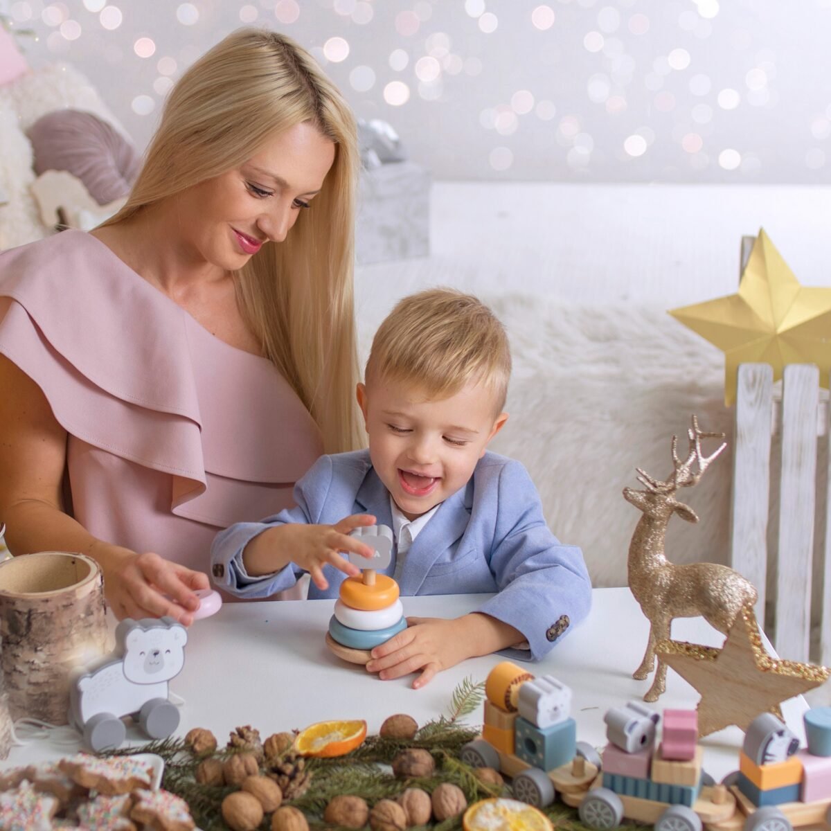 Medinis lavinamasis rinkinys su piramide ir kalimo žaislu poliarinio lokio motyvais – Paveikslėlis 7