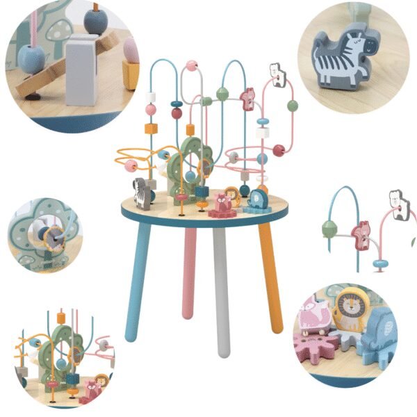 Medinis lavinamasis staliukas su karoliukų labirintu