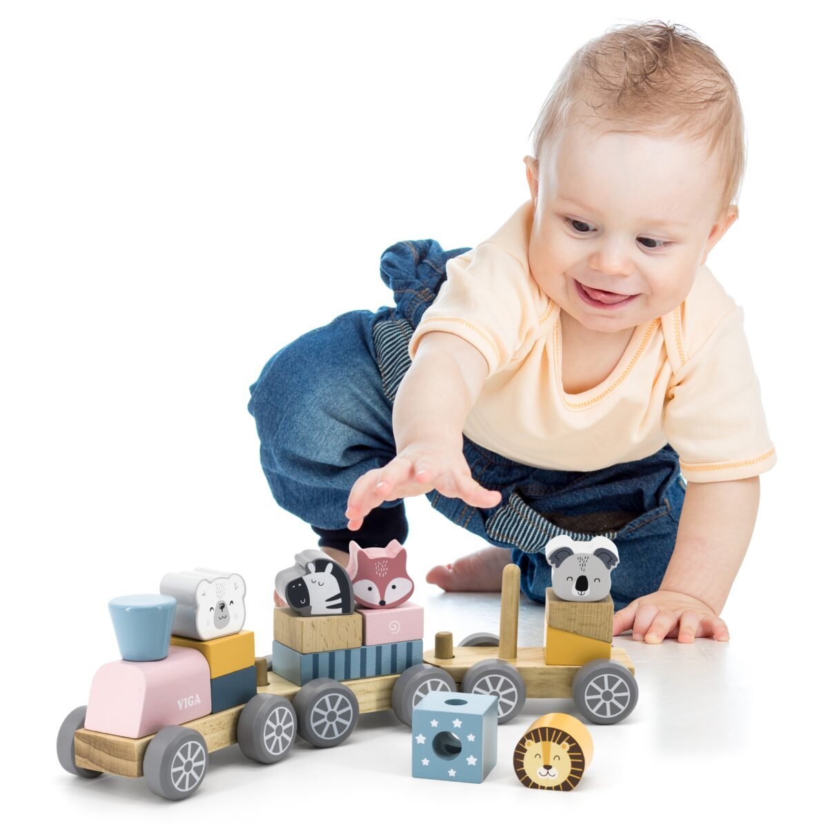 Medinis lavinamasis traukinukas su vagonėliais ir gyvūnėlių kaladėlėmis – Paveikslėlis 11