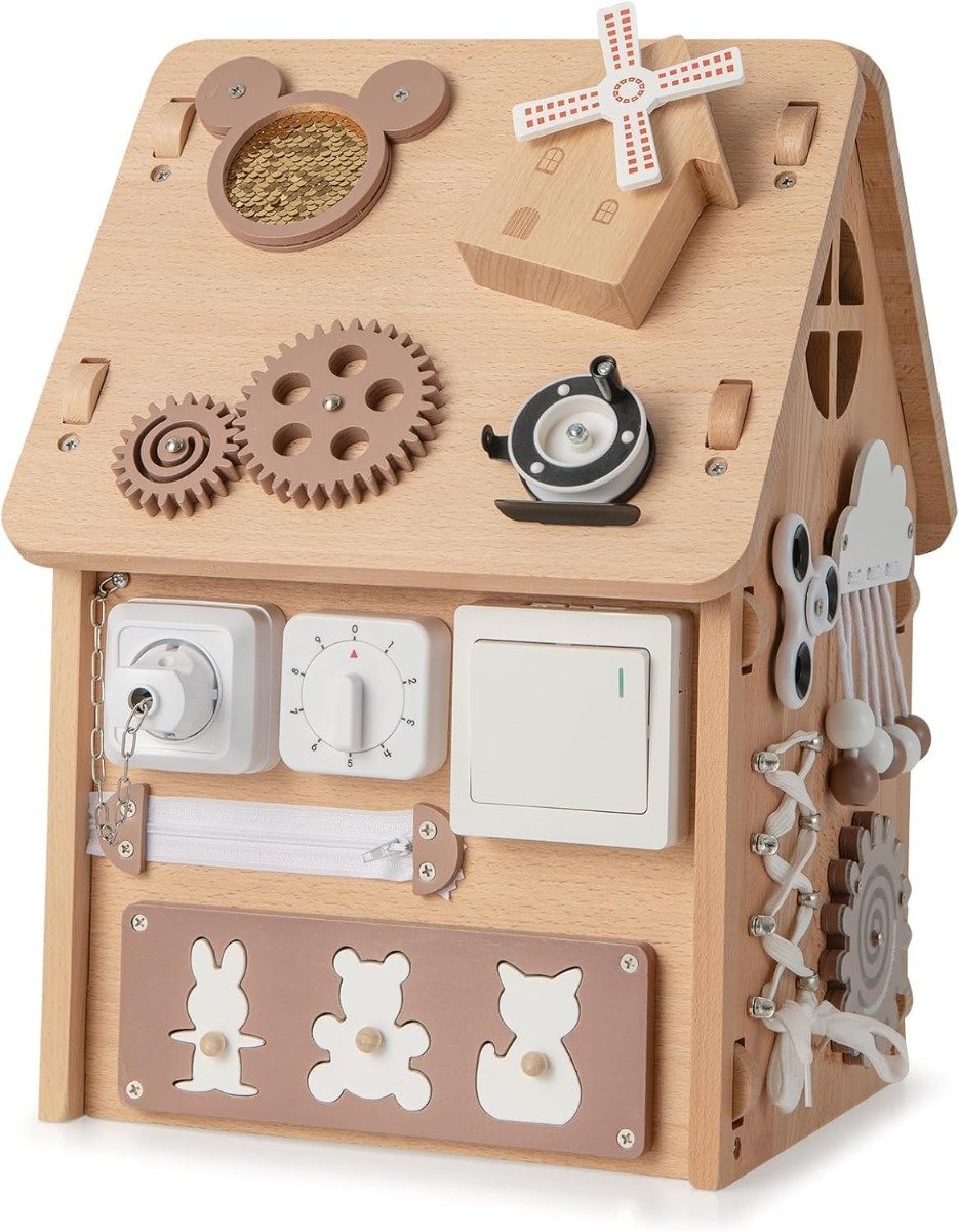 Medinis lavinamasis žaidimų namelis su 23 priedais ir daiktadėže (Natūrali)