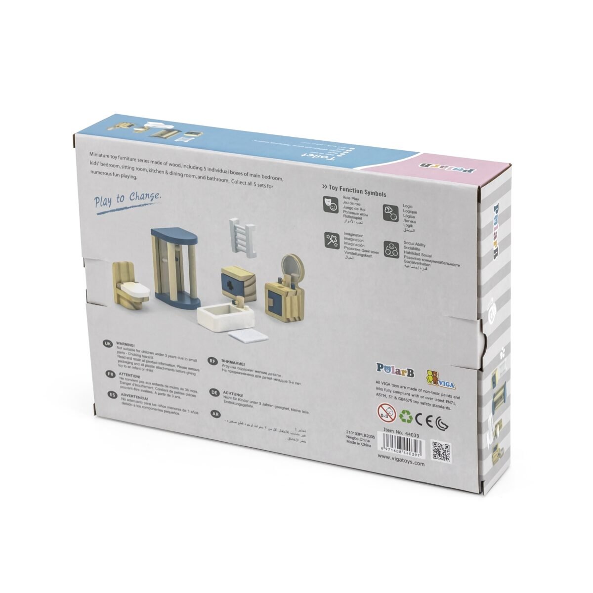 Medinis lėlių namelio vonios kambario baldelių rinkinys – Paveikslėlis 6