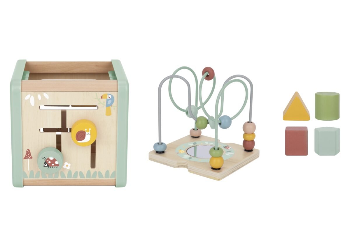 Medinis pastelinių spalvų veiklos kubas su figūrų rūšiuokliu – Paveikslėlis 11