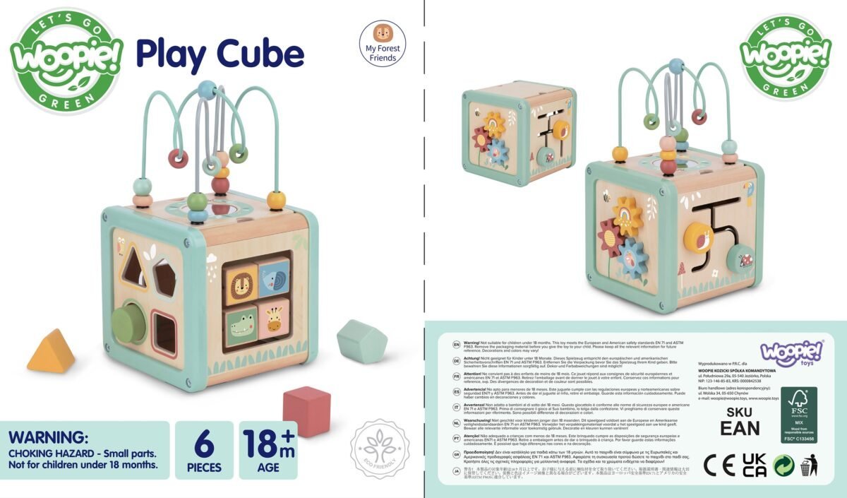 Medinis pastelinių spalvų veiklos kubas su figūrų rūšiuokliu – Paveikslėlis 19