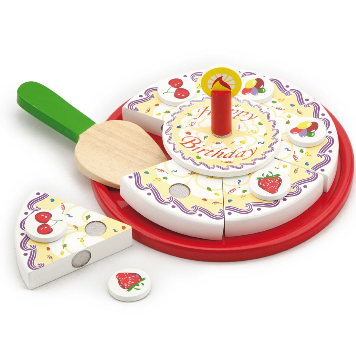 Medinis pjaustomas gimtadienio tortas su priedais