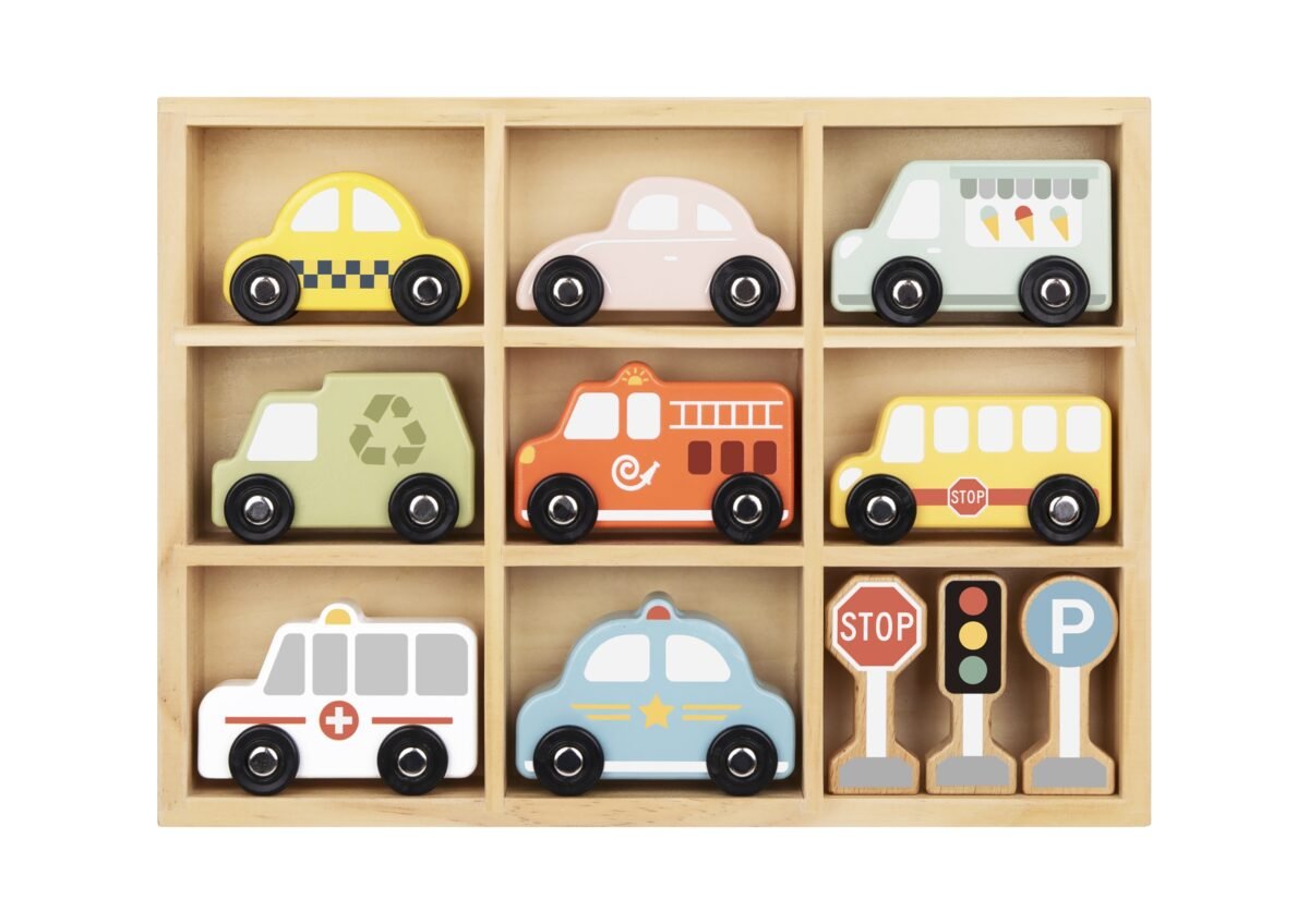 Medinis transporto priemonių ir kelio ženklų rinkinys medinėje dėžutėje – Paveikslėlis 8